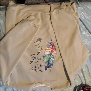 Beige Sweatshirt with Colorful Feather Design
